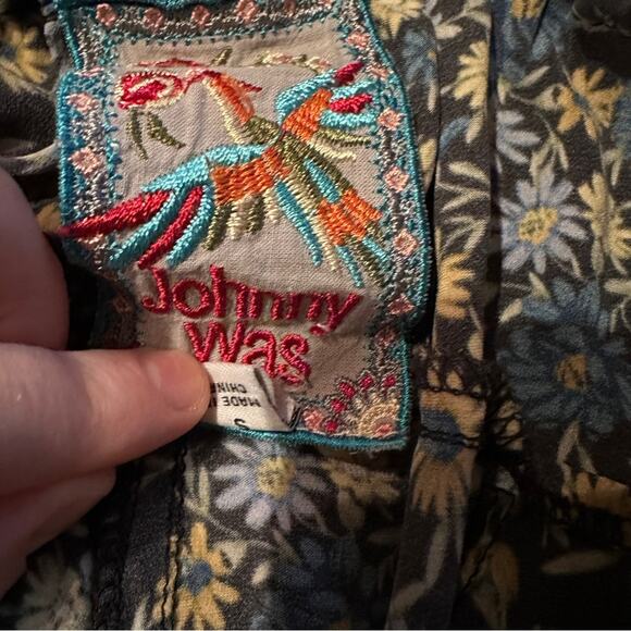 Johnny Was Silk Blend Gray Yellow Blue‎ Floral Paisley Drawstring Pants Sz S - Picture 6 of 10